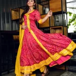Magenta pink Bandhej Anarkali with Yellow gota Jaal dupatta 4 1000x