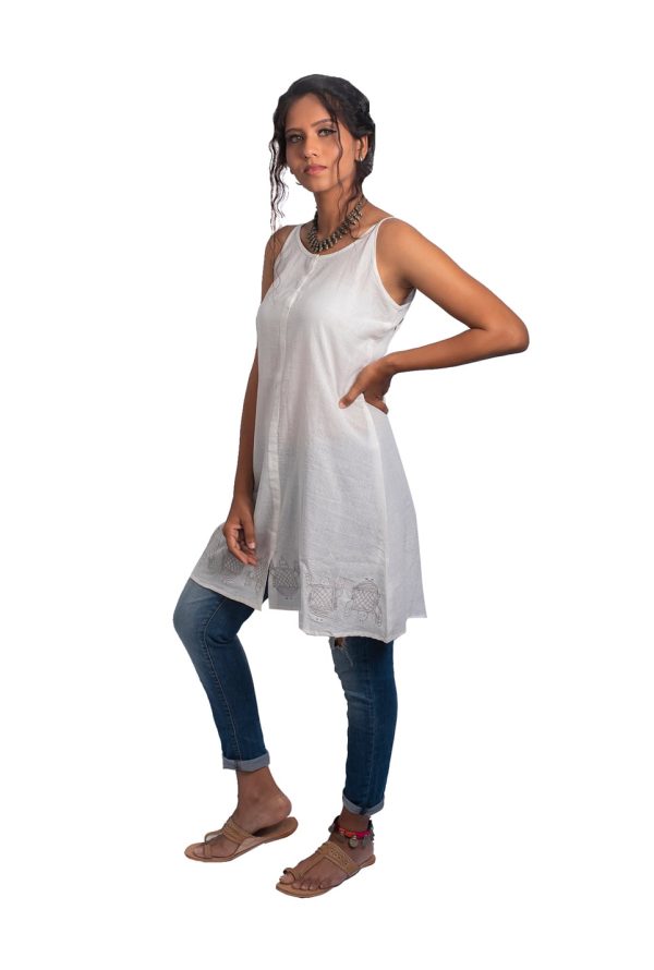 indic palate co, white linen embroidery kurti,