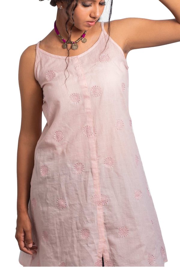 indic palate co, pink kurti, linen embroidery