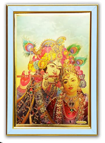 God Poster Lord Krishna/Hindu God/Radha Krishna Poster/Wall Decor with Frame (Light Blue Frame)