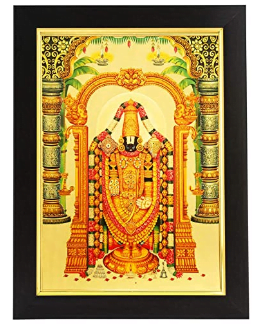 Gold Plated God Balaji Venkateswara Perumal Kuber Kubera Asta Ashta Tirumala Tirupati Lord Ekadasi Wood, Poster with Frame (26x1x35 cm)