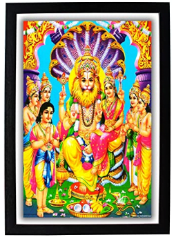 God Narsimha Swamy with Goddess Lakshmi MATA and Prahlad HD Photo Frame (Wooden, 22.5X1x32.5 cm)