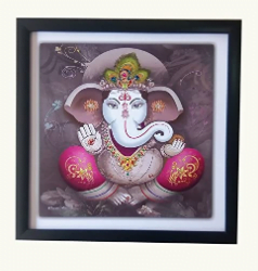 Lord Ganesha Painting God of Luck Photo with Frame for Wall (Synthetic, 32.5 x 32.5 x 1.5 cm, Black)