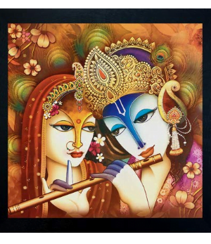 Lord Radha Krishna Painting Digitally Printed Classic Creative and Decorative Photo Frame/God Krishna Religious Digital Images for (30cm x 30cm)
