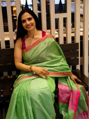 Isna - Green and Pink Handloom Cotton Tissue Saree