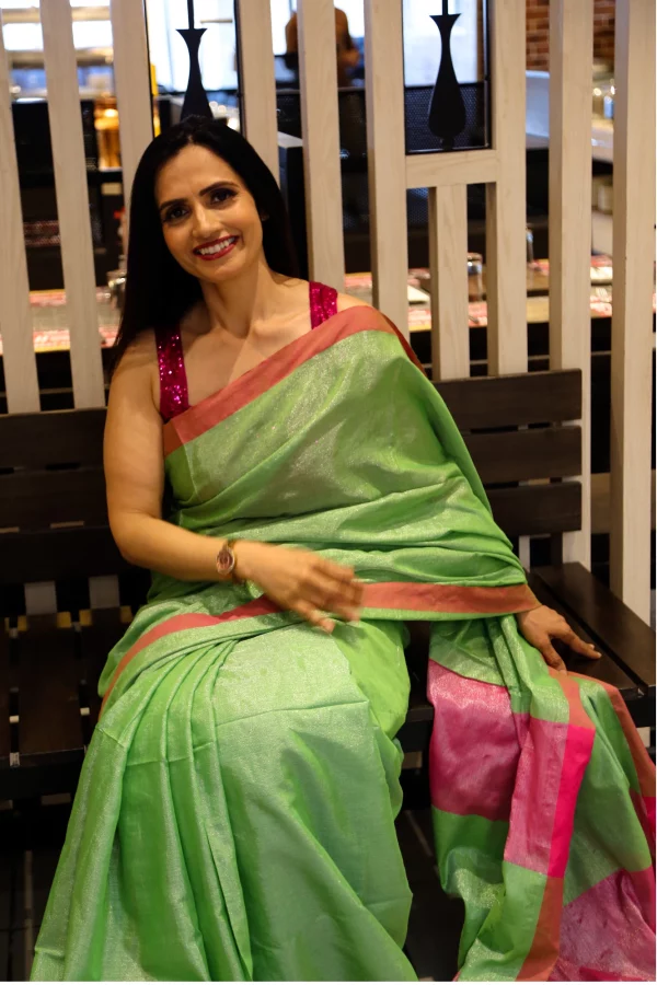 Isna - Green and Pink Handloom Cotton Tissue Saree