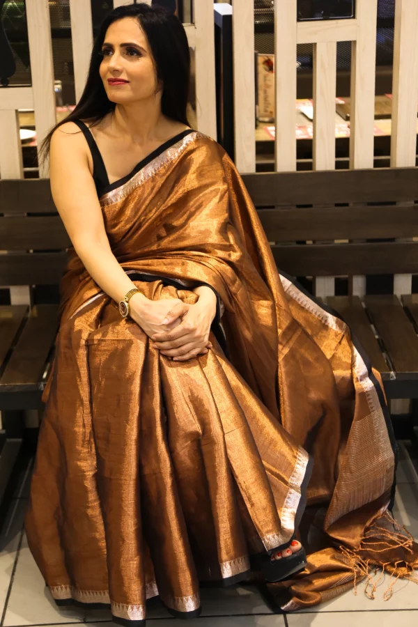 Urja - Copper Brown Mul Tissue Saree with Zari Work